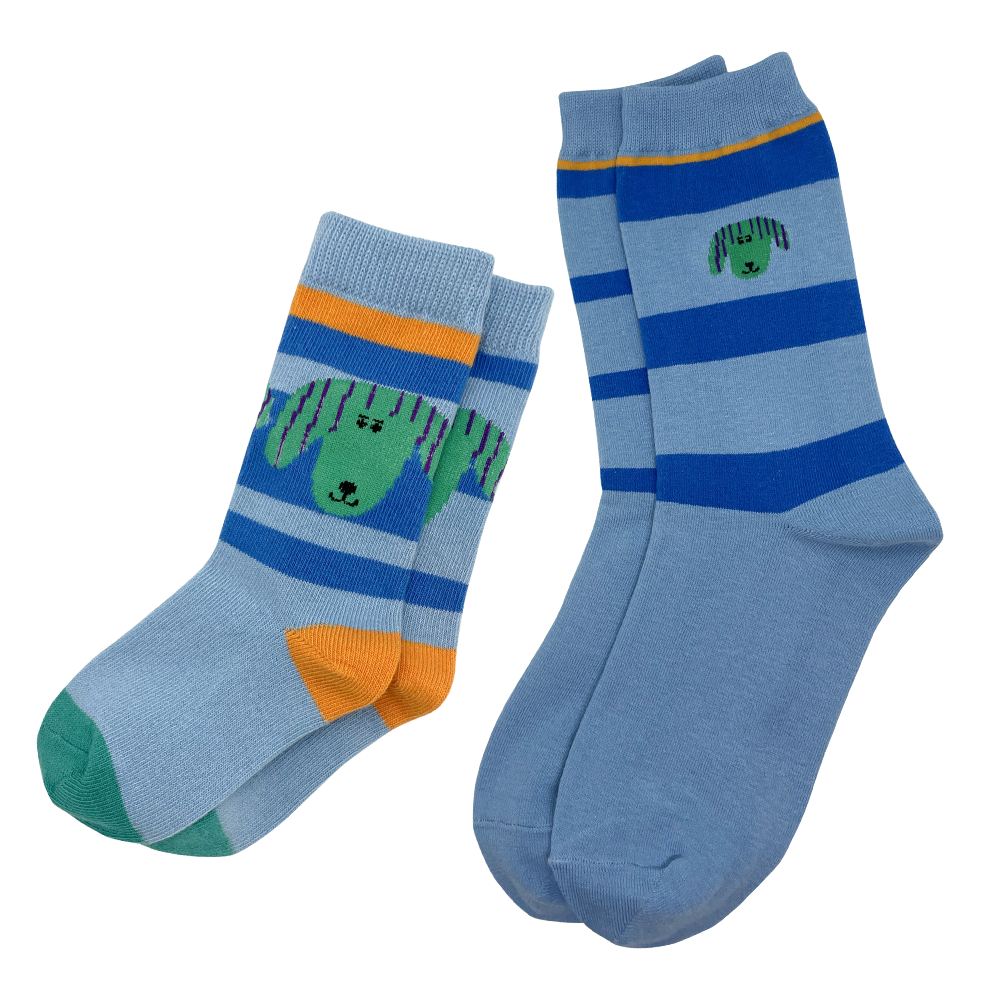 Family Socks - Green Dog (Blue)